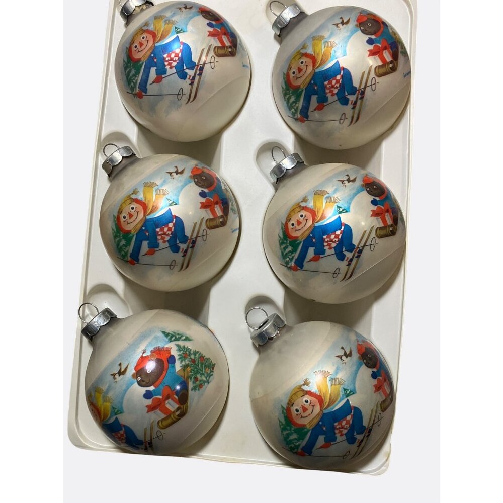 Vintage Corning Glass Works Christmas Ornaments Set Of 6 With  Winter Scenes